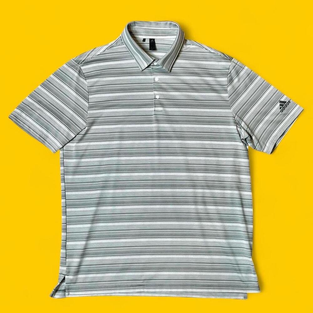 Adidas Primegreen Striped Polo Shirt - Men’s Size L Gray White Golf Athletic Fit